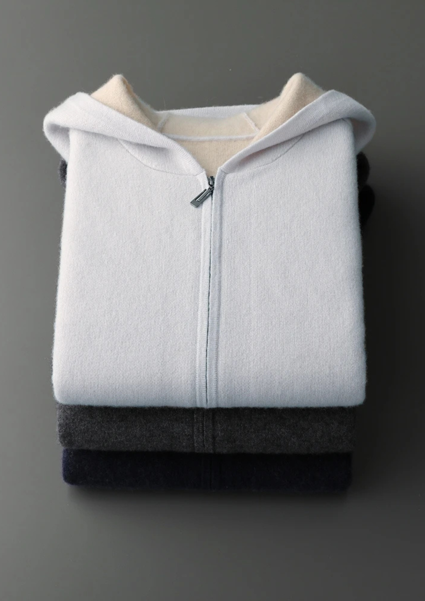 Cashmere Two Tone Zipper Hoodie