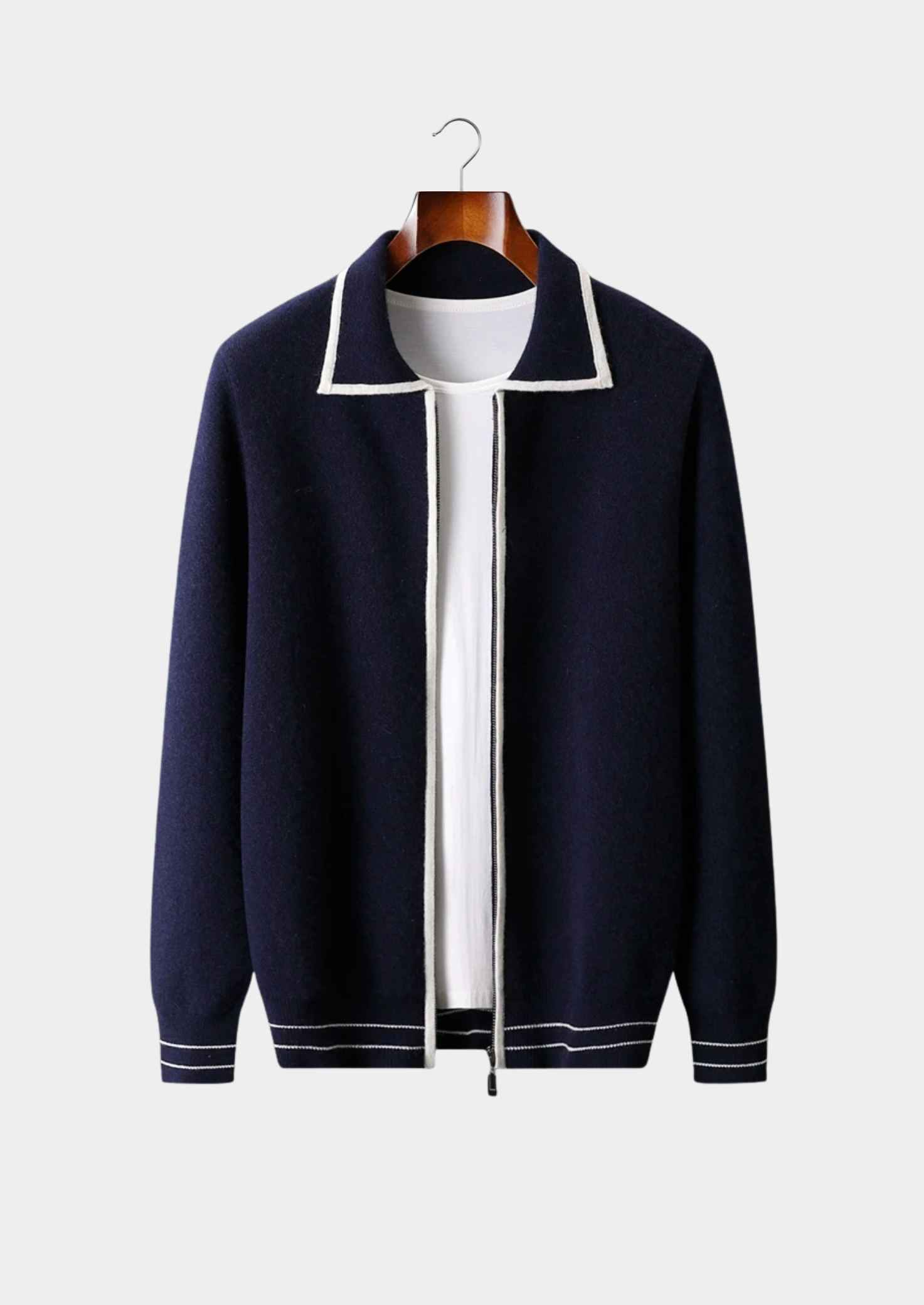 Wool Two-Tone Polo Cardigan