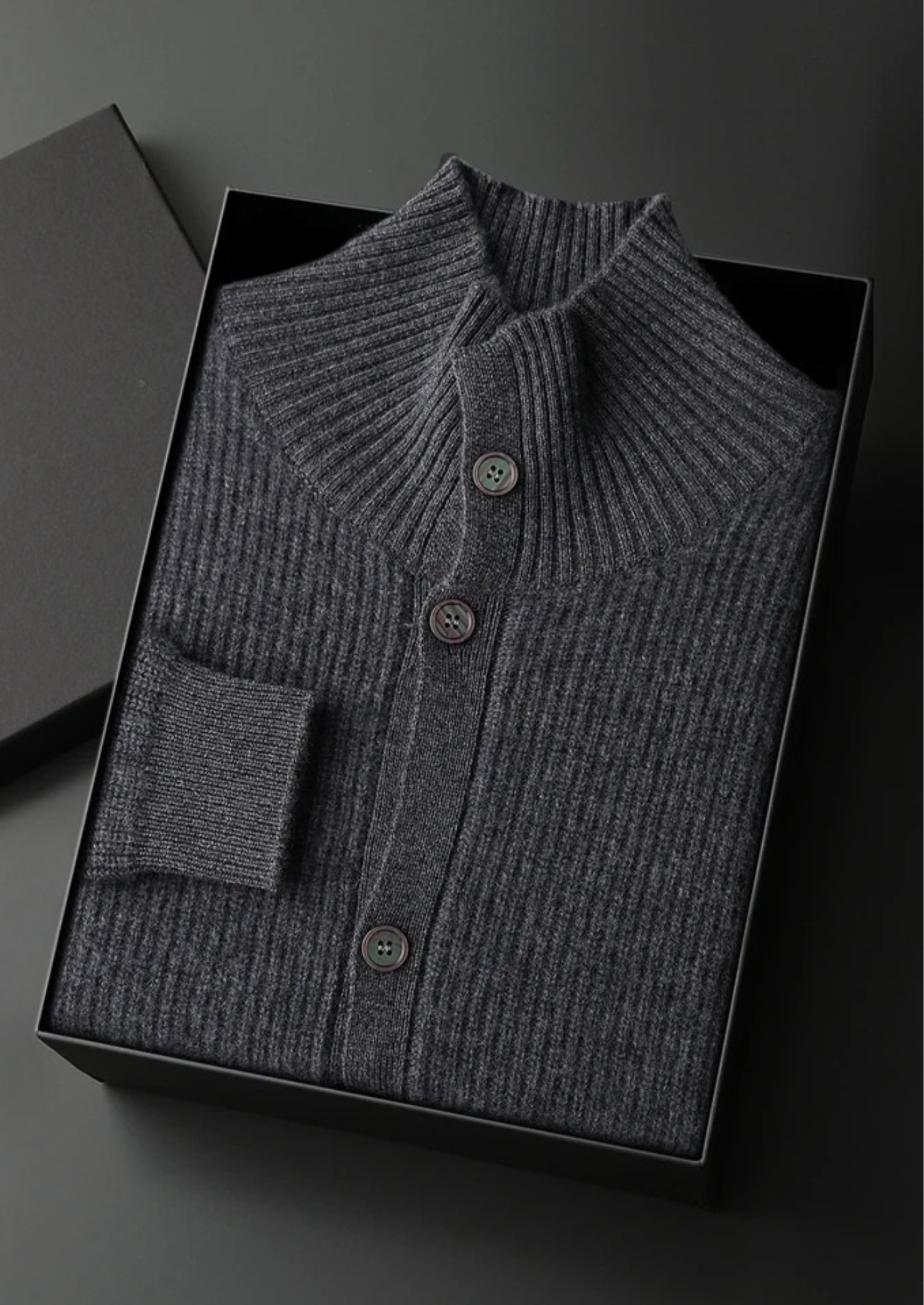 Cashmere Ribbed High Collar Cardigan
