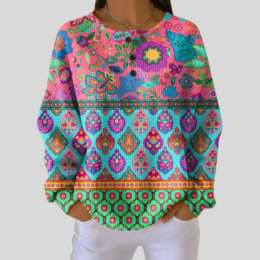 Sign | Sweater with Ethnic Floral Stripes