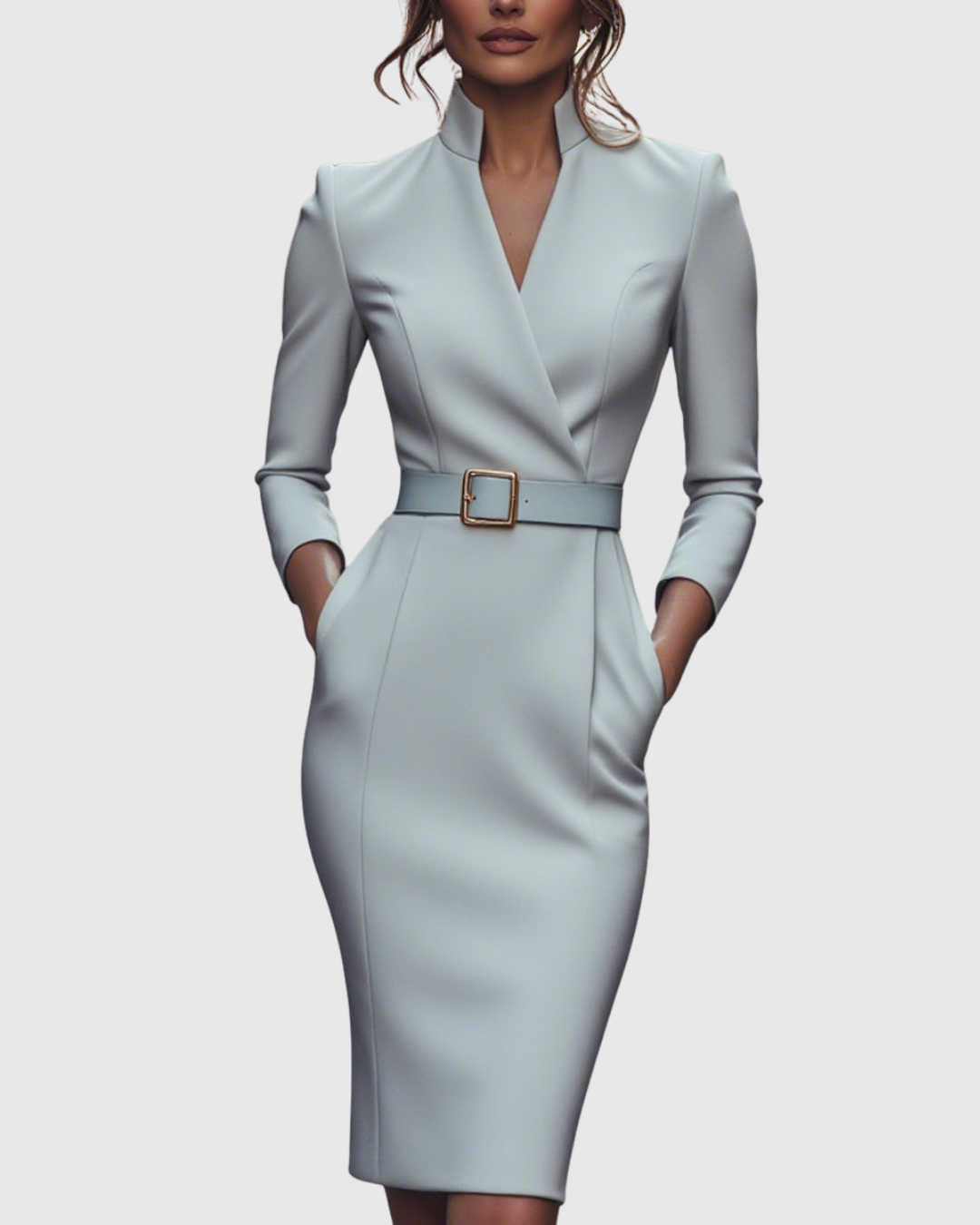 Sheila | Women's Midi Dress with Mock Wrap Neckline