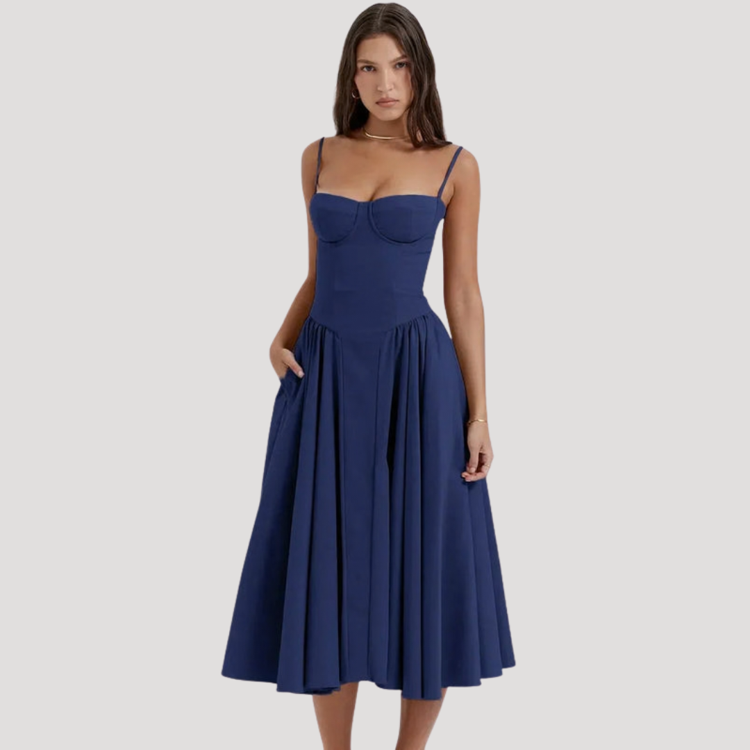 Clara | Women's Midi Dress with Structured Bodice