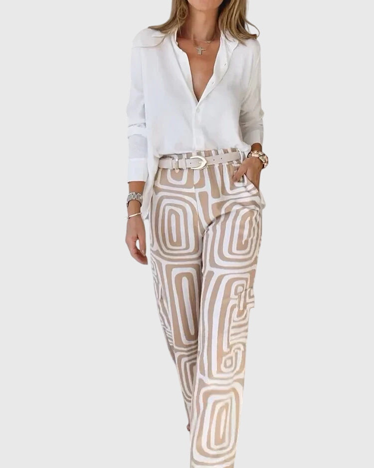 Ella | Women's Tailored Pants Set with Blouse and Belt