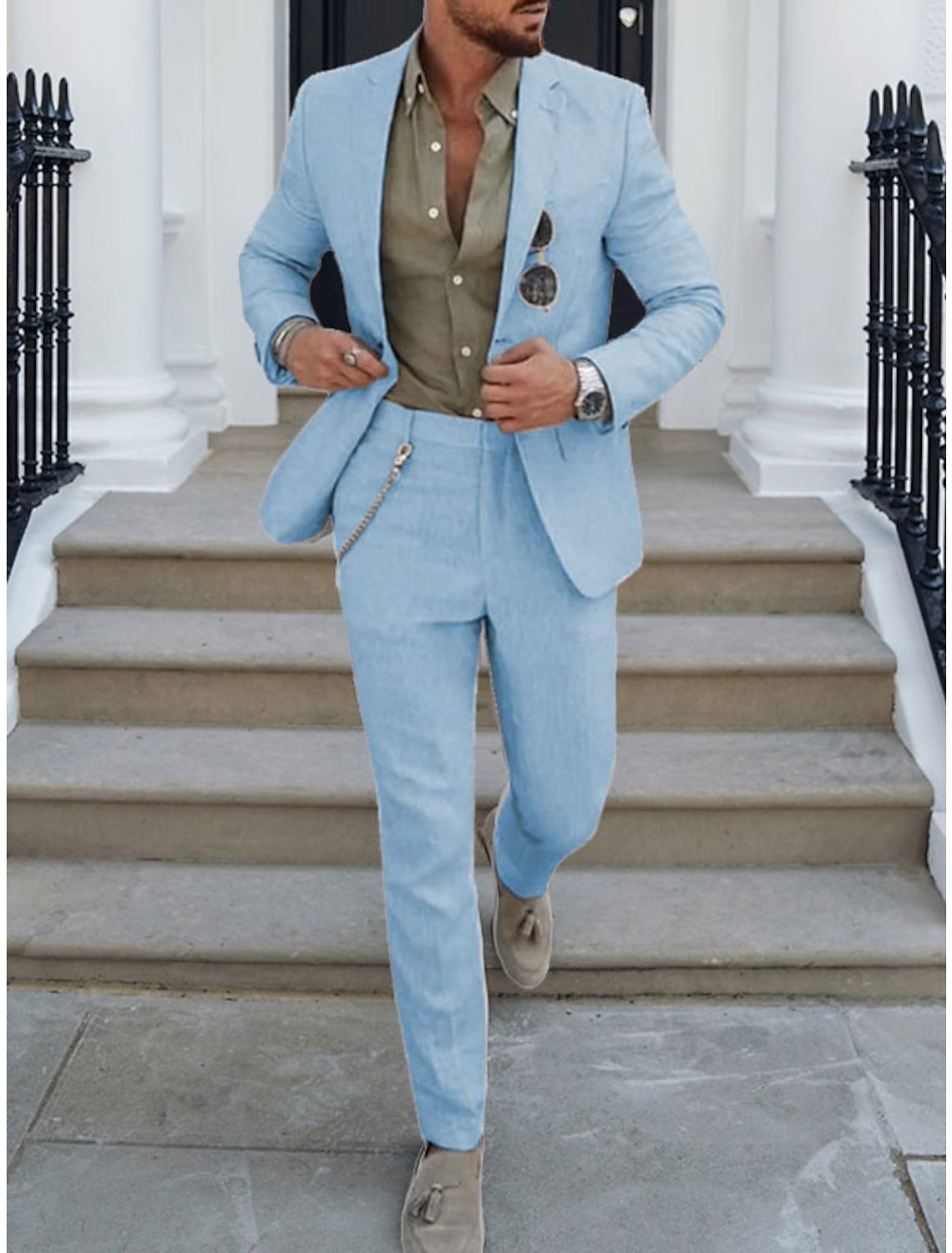 Ethan | Men's Linen Suit with Notch Neckline and Pockets