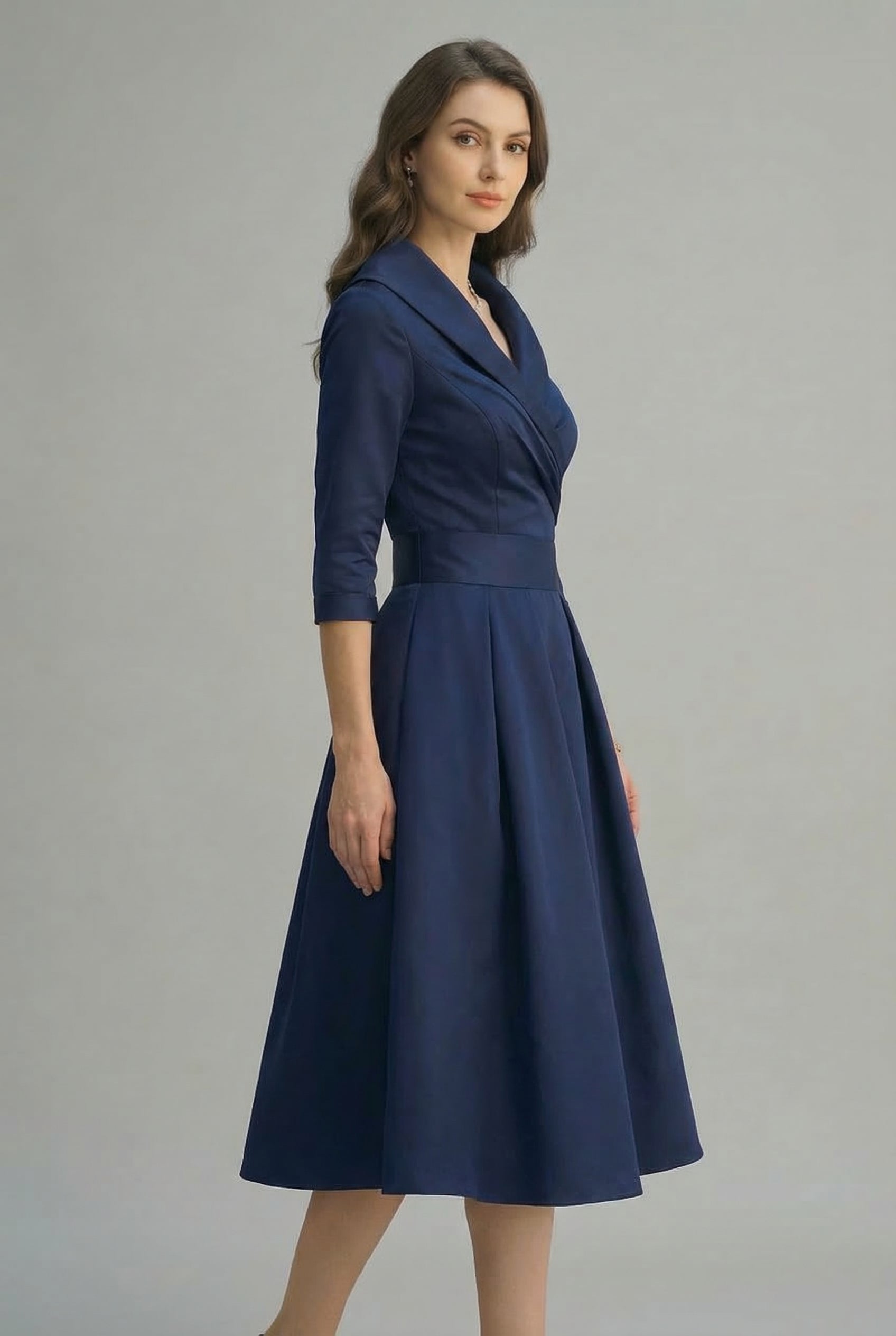Grace | Women's Elegant Wrap Midi Dress Flared Skirt