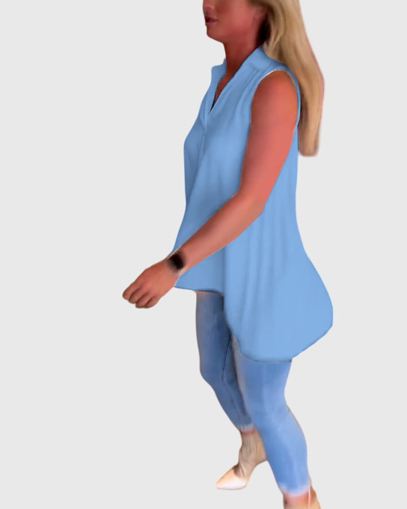 Lina | Women's Ruffle Lapel Sleeveless Top
