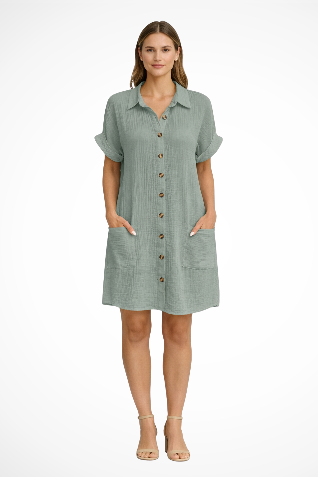 Yvette | Women's Button Front Short Sleeve Beach Dress