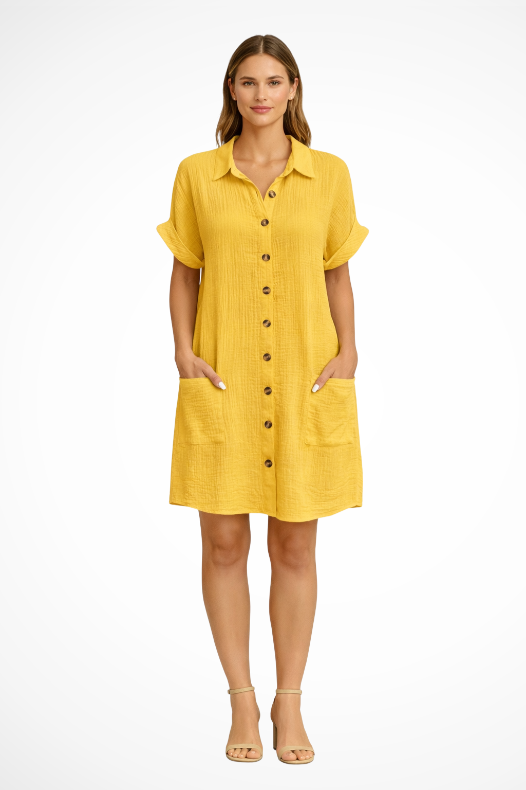 Yvette | Women's Button Front Short Sleeve Beach Dress