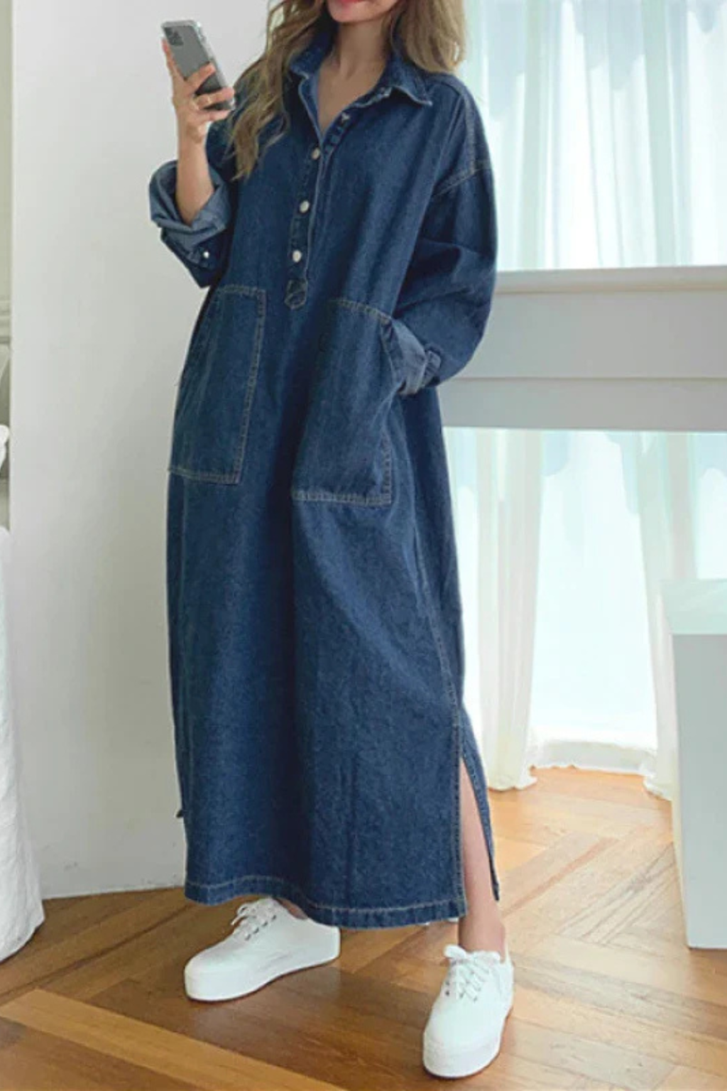 Gabby | Women's Denim Oversized Maxi Dress with Pockets