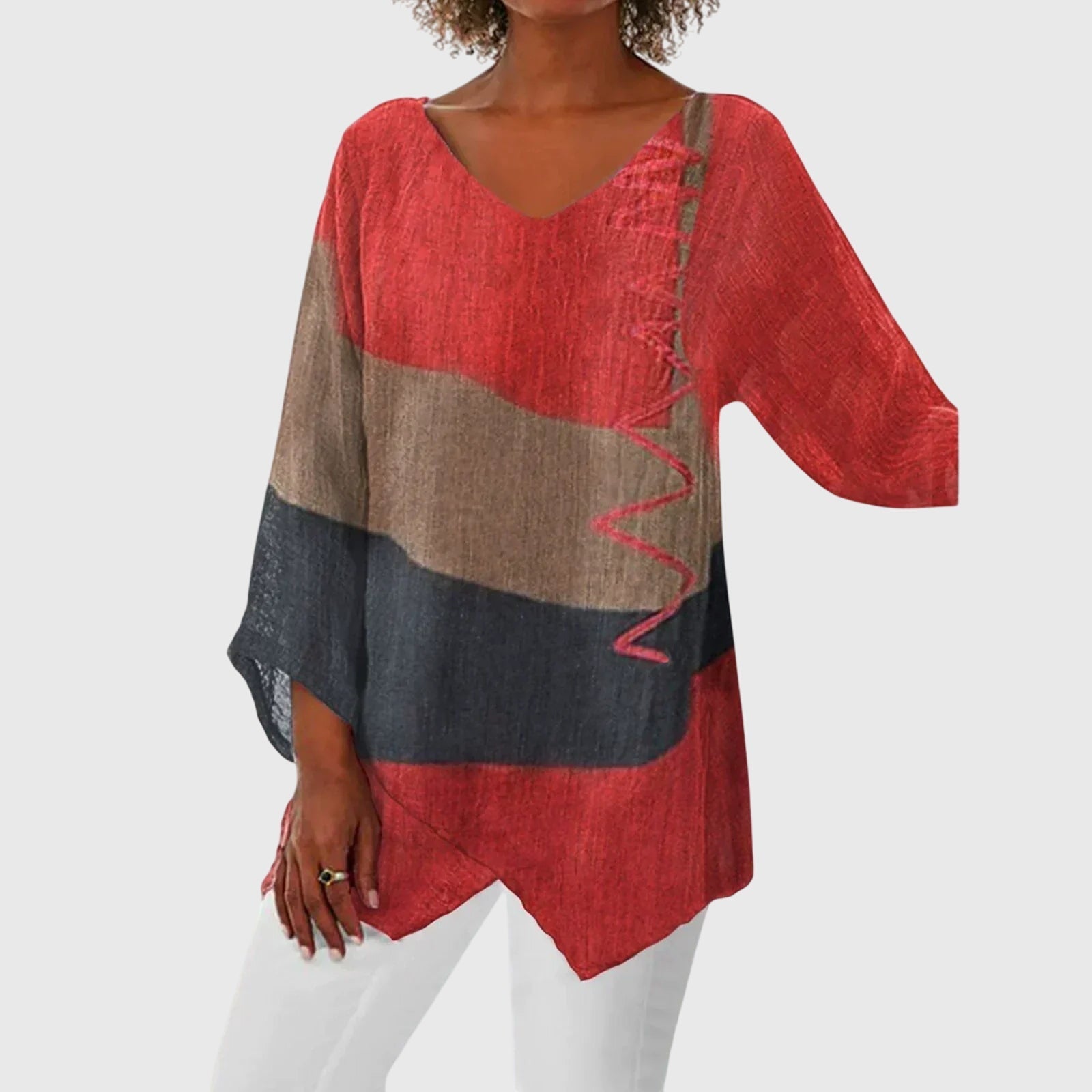 Nina | Women's Flattering V-Neck Top with Artistic Print
