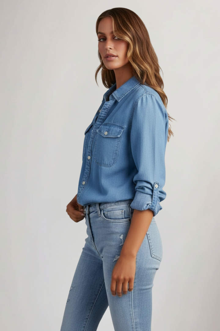 Peyton | Women's Denim Button-Front Long Sleeve Shirt