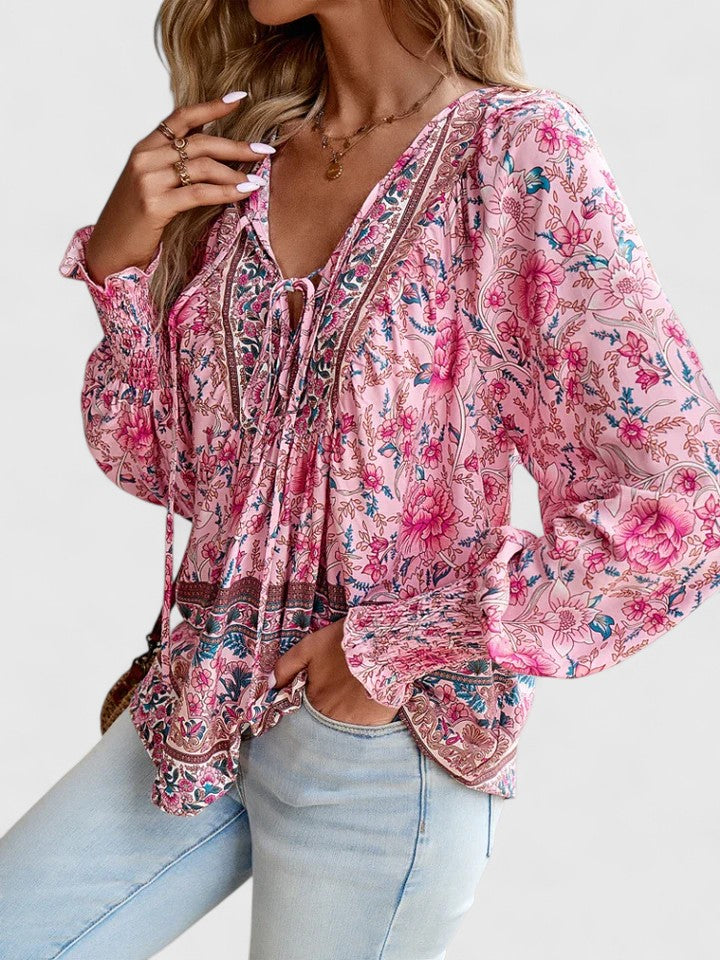 Tessa | Women's Floral Long Sleeve Peasant Top