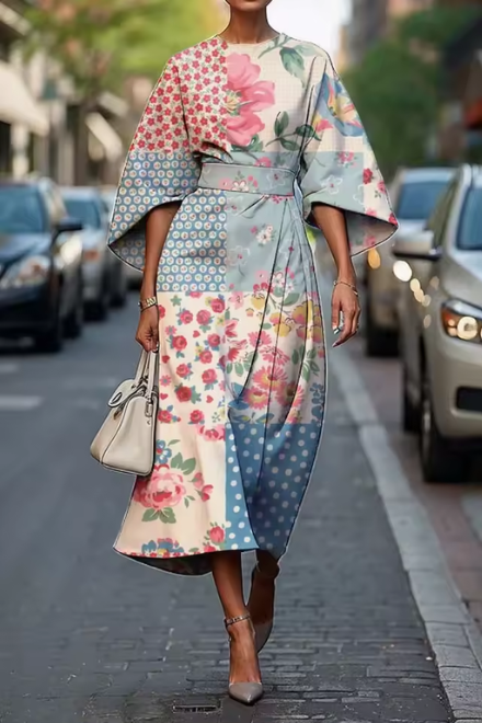 Women's Wedding Guest Floral Kimono Midi Dress