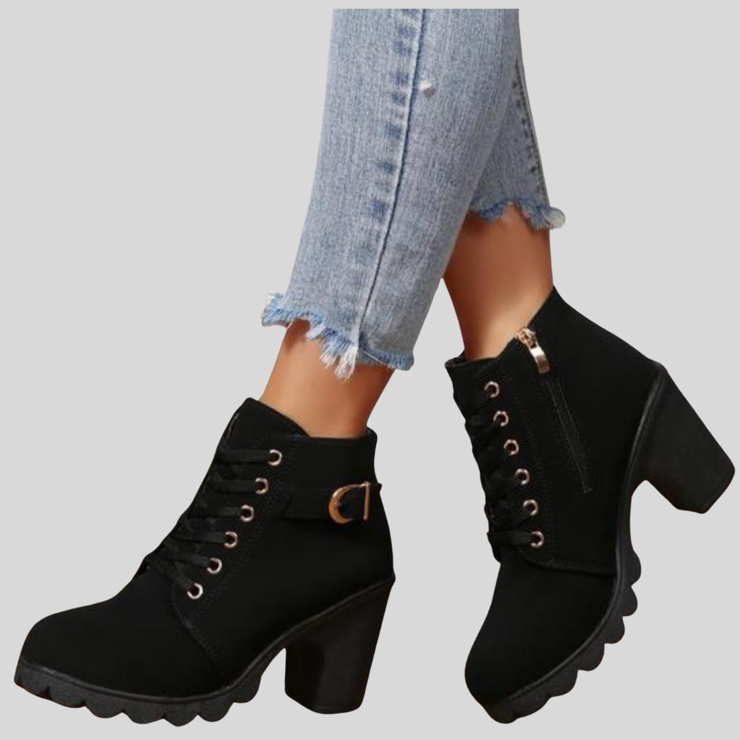 KATNI™ - Chic Lace-Up Metal Buckle Chunky Ankle Boots