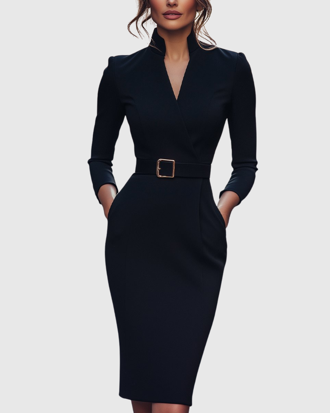 Sheila | Women's Midi Dress with Mock Wrap Neckline