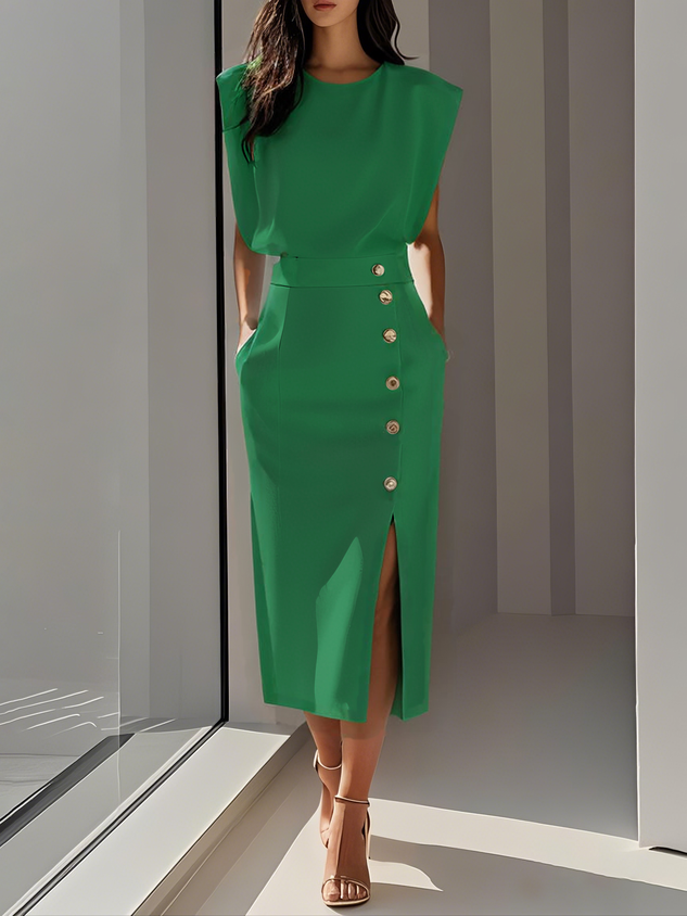 Patti | Women's Midi Dress with Button Detail