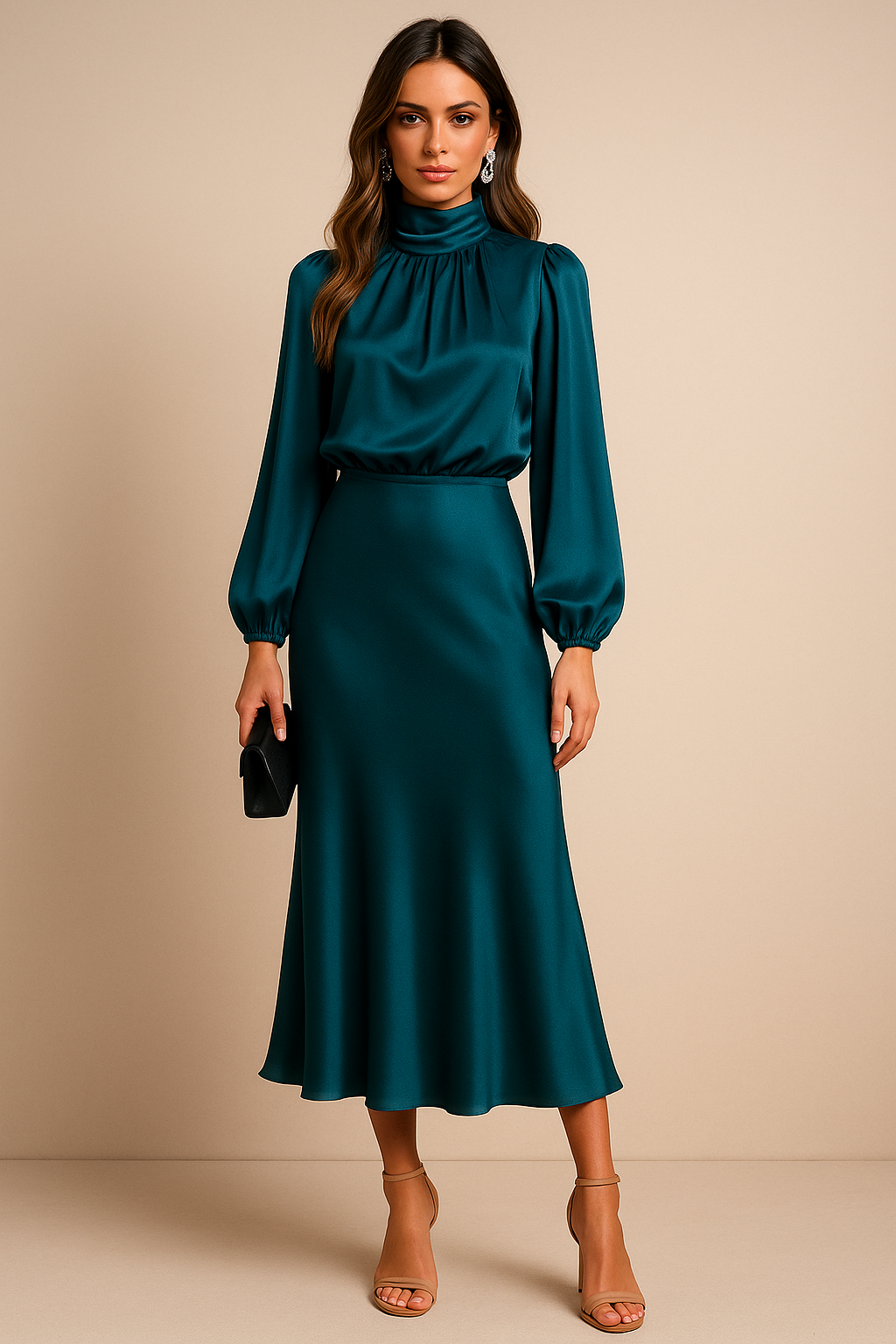 Kira | Women's Cotton Blend High Neck Midi Dress
