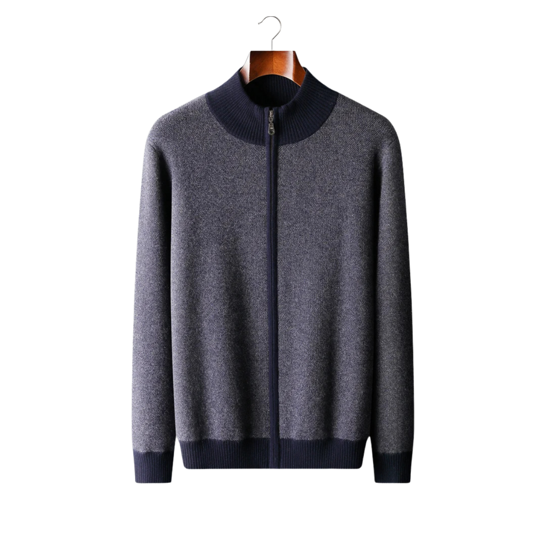 Cashmere Jacquard Zip Cardigan