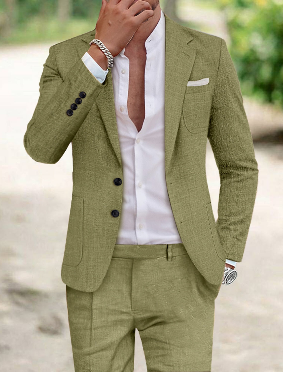 Marcus | Men's Linen Suit Set with Notch Neckline
