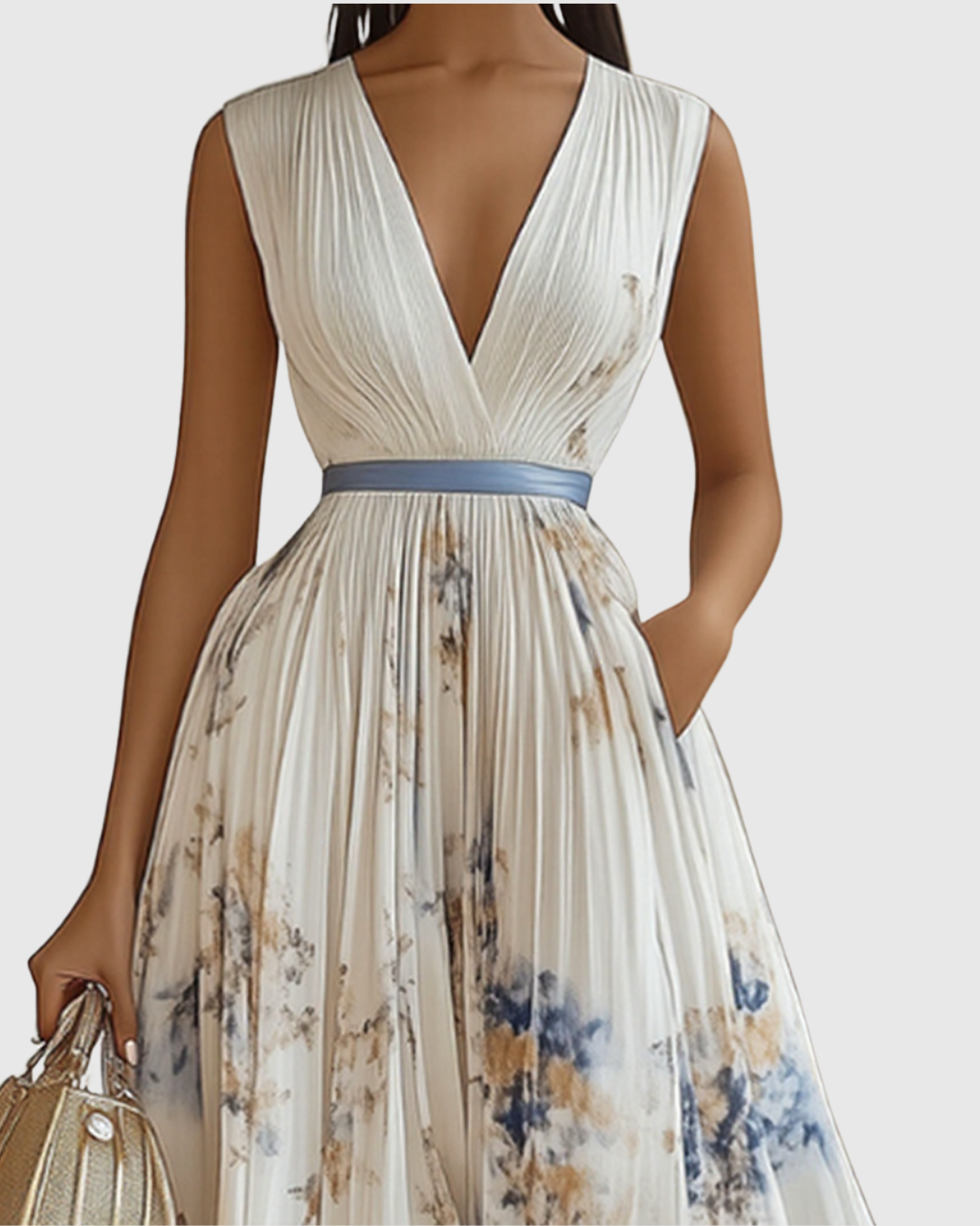 Rachel | Women's Floral Pleated V-Neck Maxi Dress