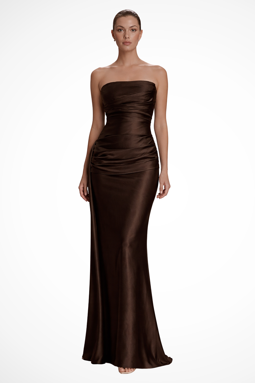 Janelle | Women's Satin Strapless Ruched Maxi Dress